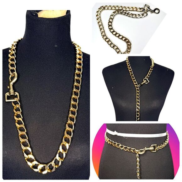 Vintage Heavy Large Gold Curb Link Chain – 30” – Necklace / Belt / Chain Leash - Picture 1 of 4
